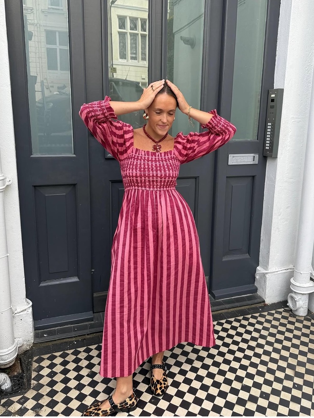 Pink City Prints Burgundy Stripe Florence Dress
